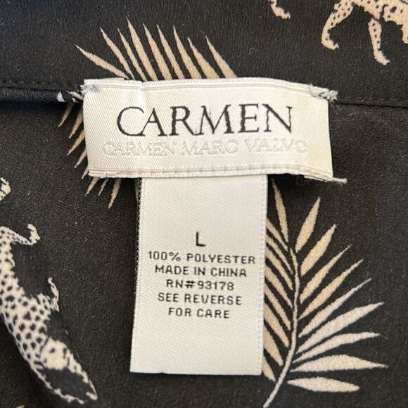Carmen Carmen Marc Valvo black cheetah sleeveless button front blouse Size L - Picture 8 of 9